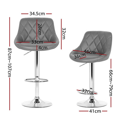 4x Bar Stools Leather Padded Gas Lift Grey