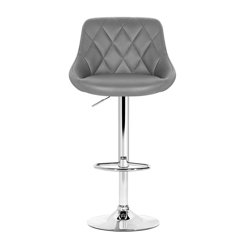 4x Bar Stools Leather Padded Gas Lift Grey