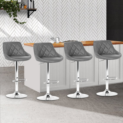 4x Bar Stools Leather Padded Gas Lift Grey