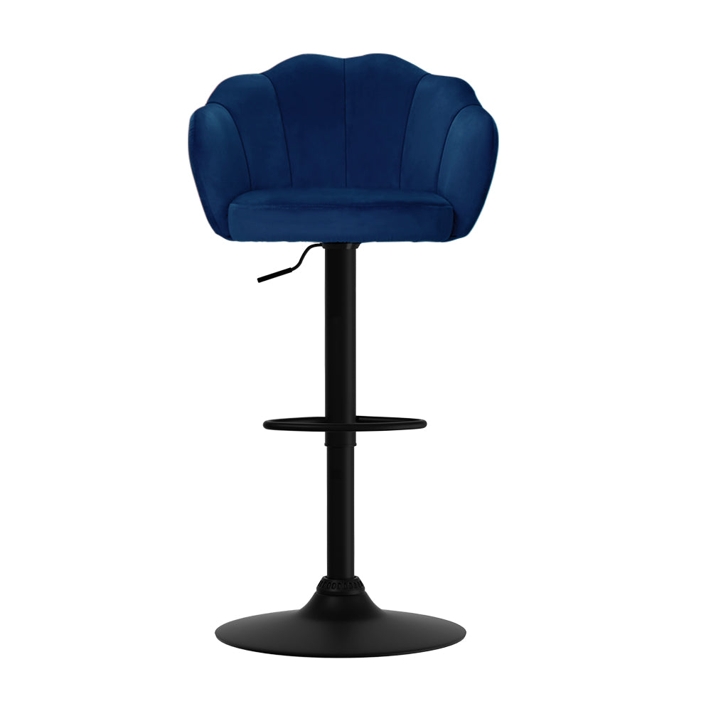 2x Bar Stools Gas Lift Velvet Blue