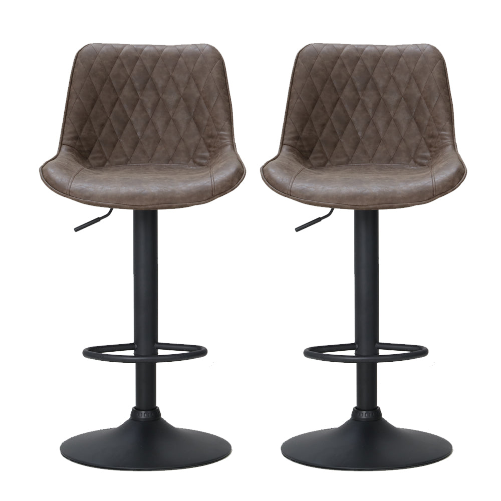 2x Bar Stools Gas Lift Vintage Leather Brown