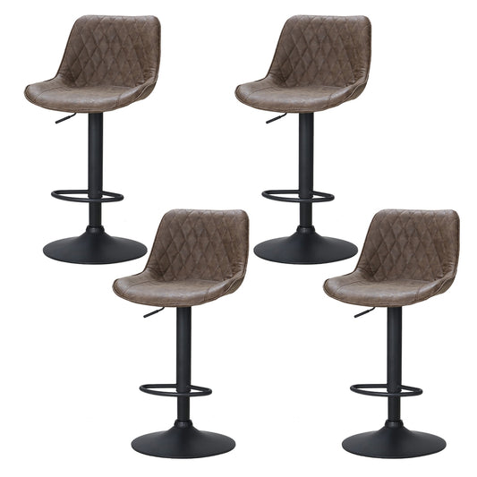 4x Bar Stools Gas Lift Vintage Leather Brown