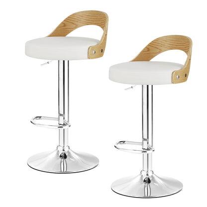 2x Bar Stools Adjustable Leather Padded White