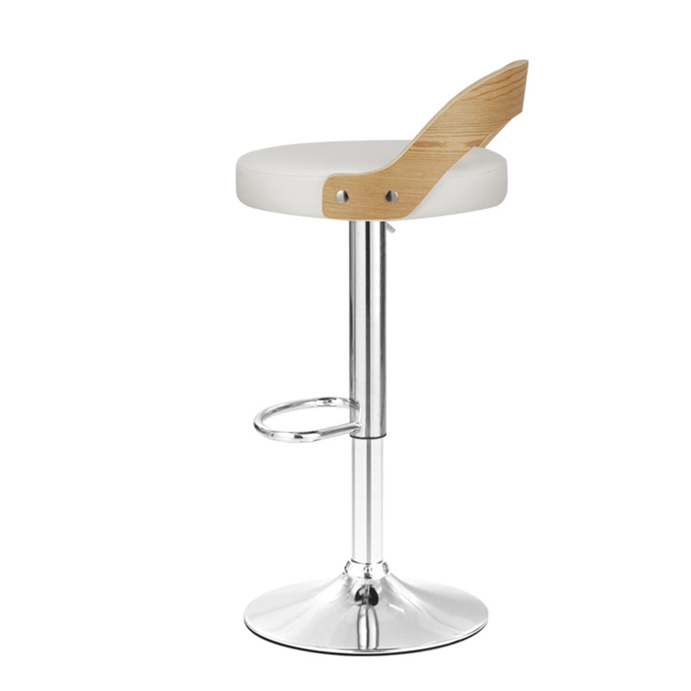 2x Bar Stools Adjustable Leather Padded White