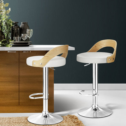 2x Bar Stools Adjustable Leather Padded White