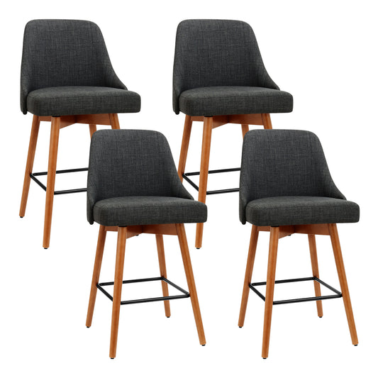 4x Bar Stools Swivel Seat Wooden Charcoal