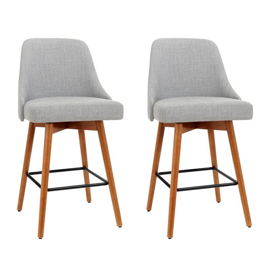 2x Bar Stools Swivel Seat Wooden Grey