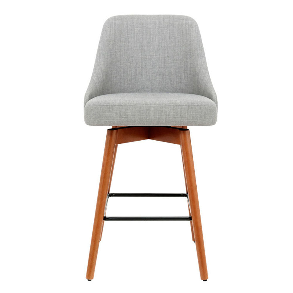 2x Bar Stools Swivel Seat Wooden Grey