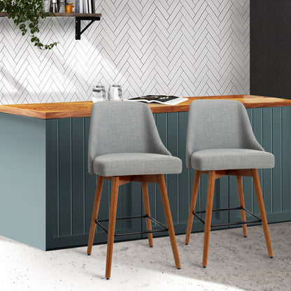 2x Bar Stools Swivel Seat Wooden Grey