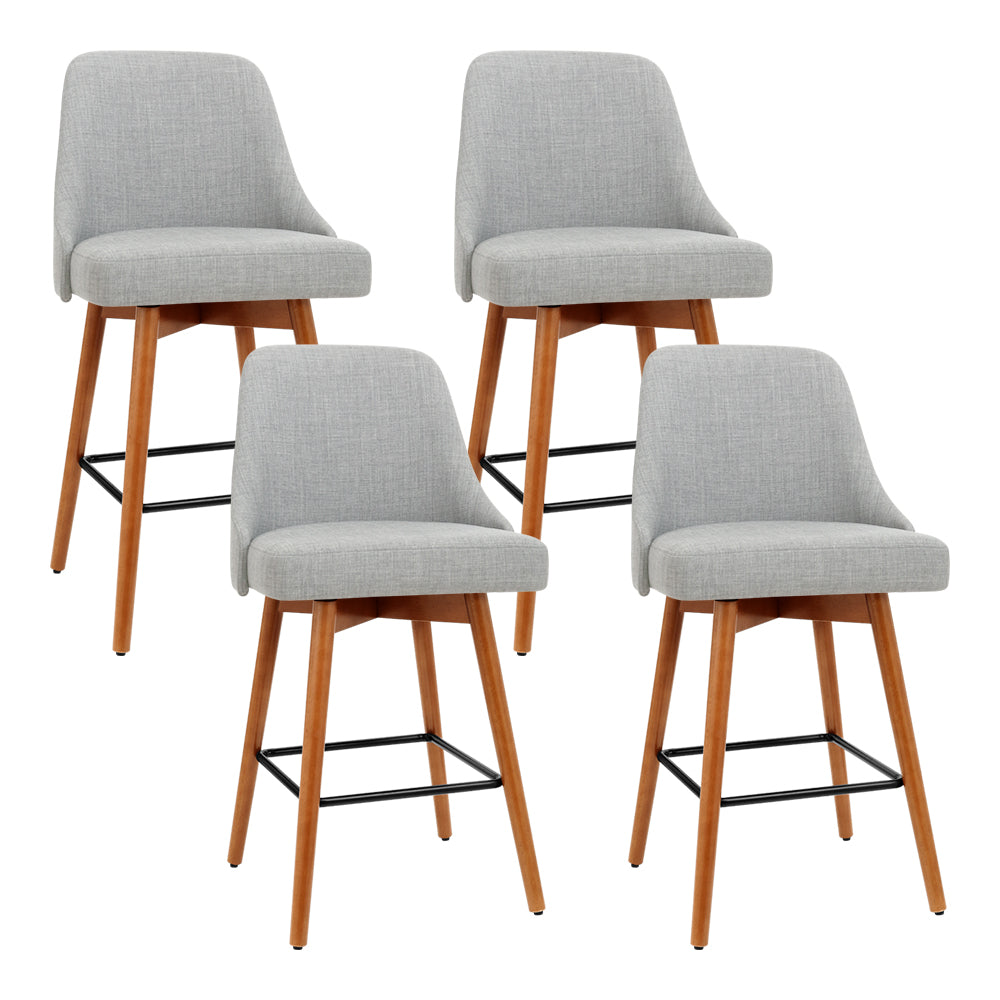 4x Bar Stools Swivel Seat Wooden Grey