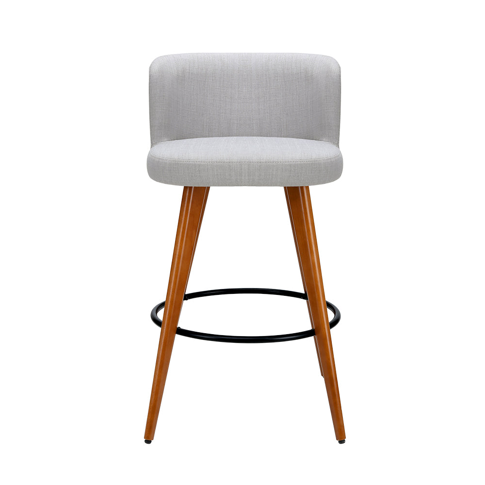 4x Bar Stools Linen Padded Wooden Grey