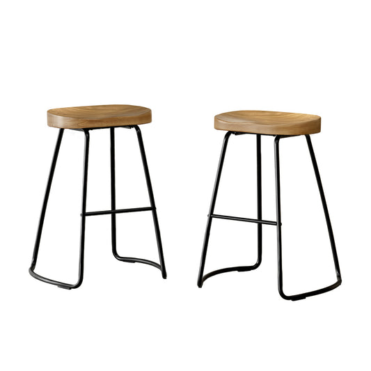 2x Bar Stools Tractor Seat 65cm Wooden