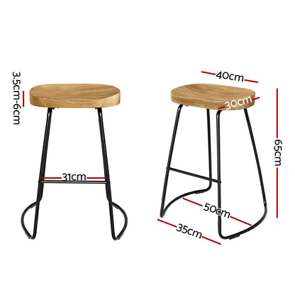 2x Bar Stools Tractor Seat 65cm Wooden