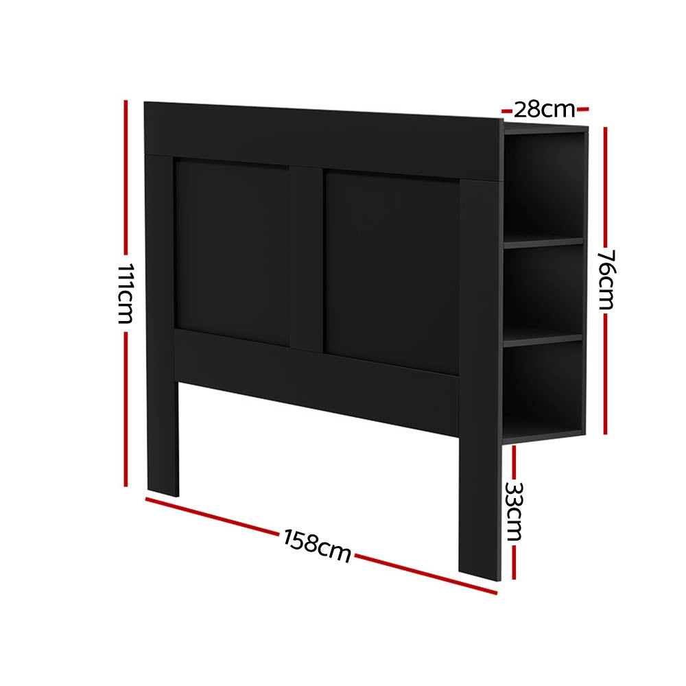 Bed Frame Double Size Bed Head with Shelves Headboard Bedhead Base Black