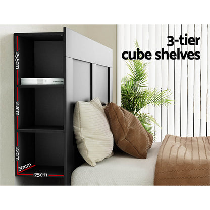 Bed Frame Double Size Bed Head with Shelves Headboard Bedhead Base Black