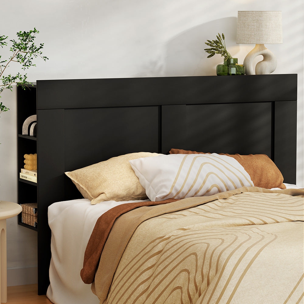 Bed Frame Double Size Bed Head with Shelves Headboard Bedhead Base Black