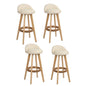 4x Bar Stools Padded Leather Wooden Beige