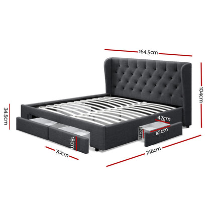 Bed Frame Queen Size with 4 Drawers Charcoal MILA