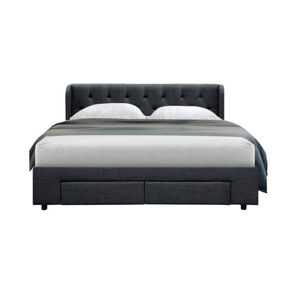 Bed Frame Queen Size with 4 Drawers Charcoal MILA