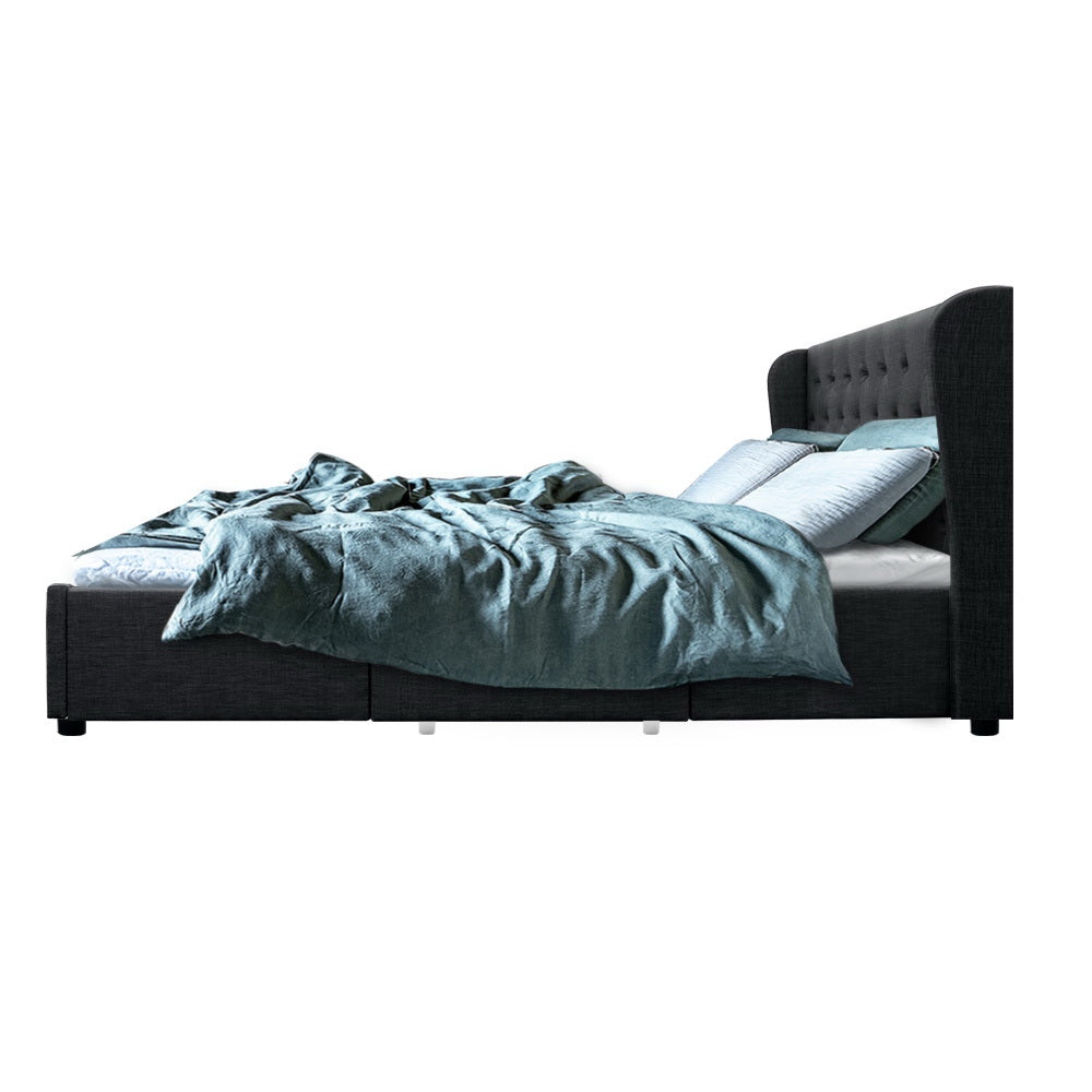 Bed Frame Queen Size with 4 Drawers Charcoal MILA