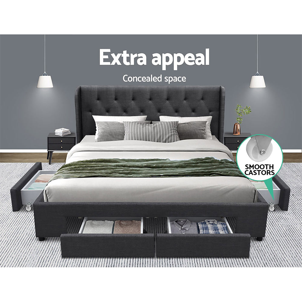 Bed Frame Queen Size with 4 Drawers Charcoal MILA