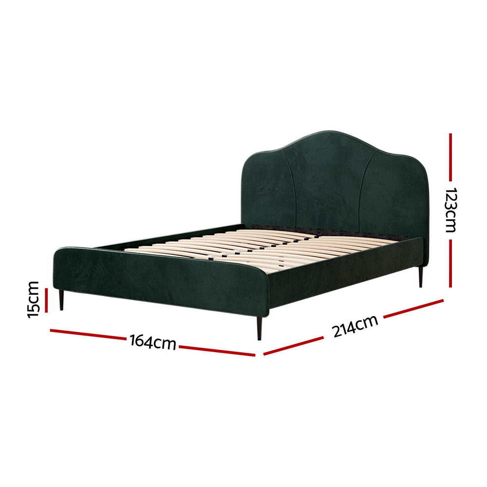 Bed Frame Queen Size Velvet Dark Green OLAN