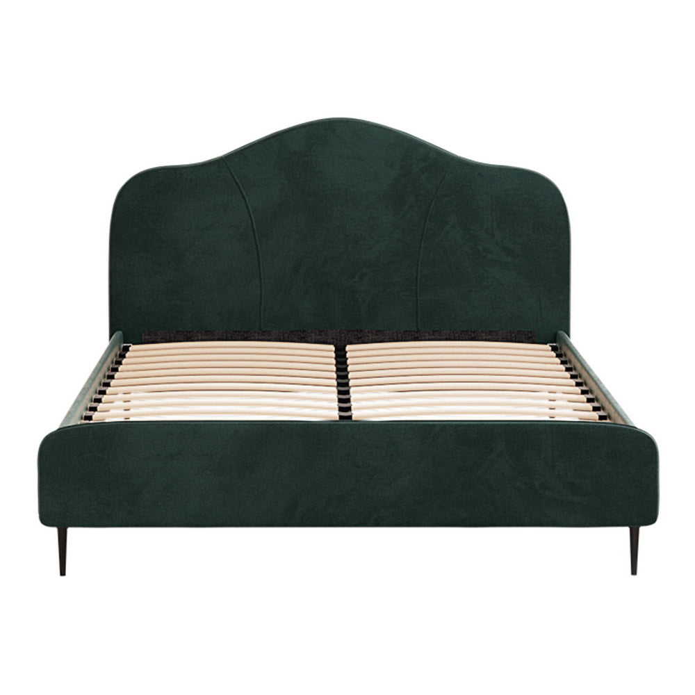 Bed Frame Queen Size Velvet Dark Green OLAN