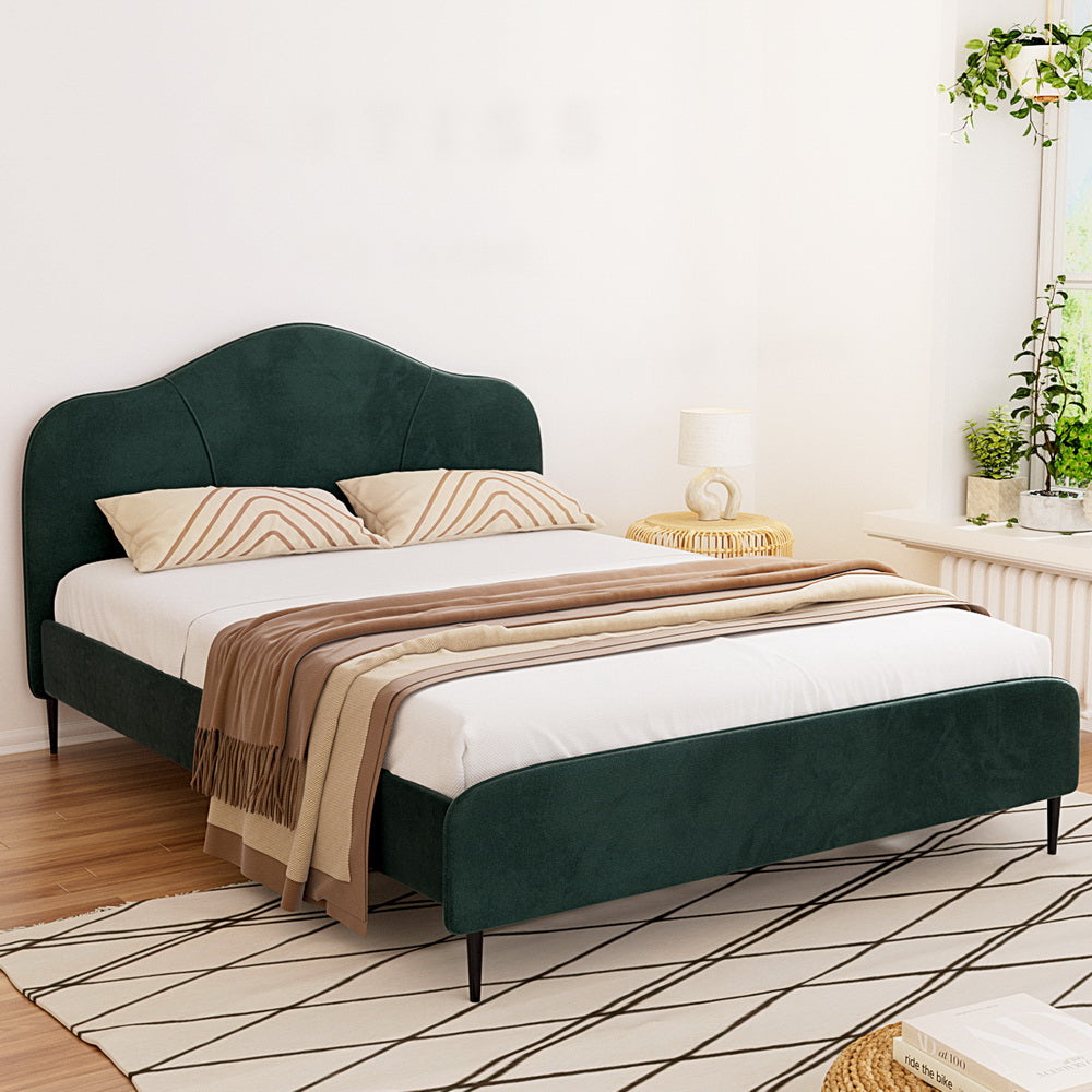 Bed Frame Queen Size Velvet Dark Green OLAN