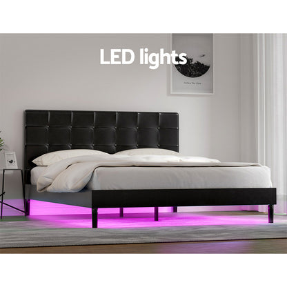 Bed Frame Queen Size LED Black RAVI