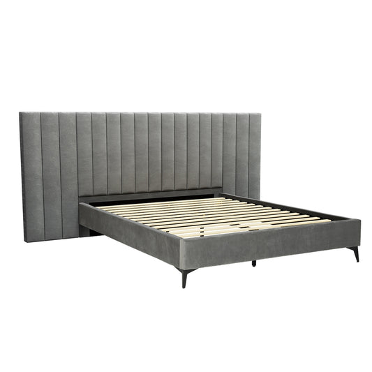 Bed Frame Queen Size Velvet Grey