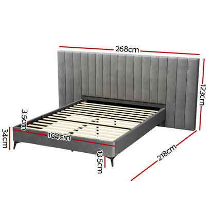 Bed Frame Queen Size Velvet Grey