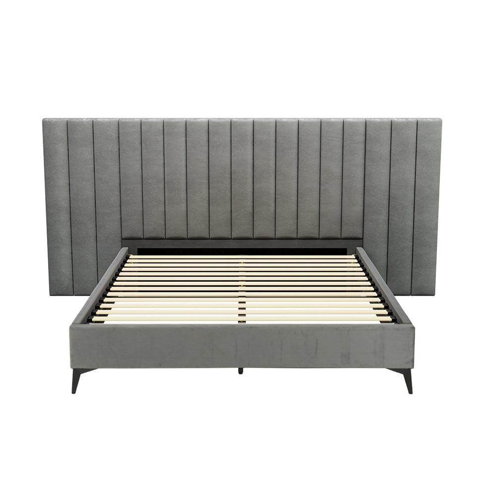 Bed Frame Queen Size Velvet Grey