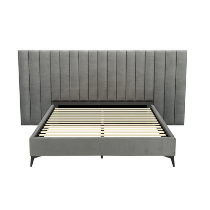 Bed Frame Queen Size Velvet Grey