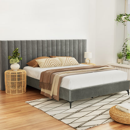 Bed Frame Queen Size Velvet Grey