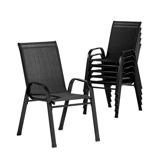 6PC Outdoor Dining Chairs Stackable Lounge Chair Patio Furniture Black