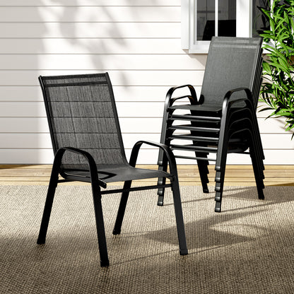 6PC Outdoor Dining Chairs Stackable Lounge Chair Patio Furniture Black