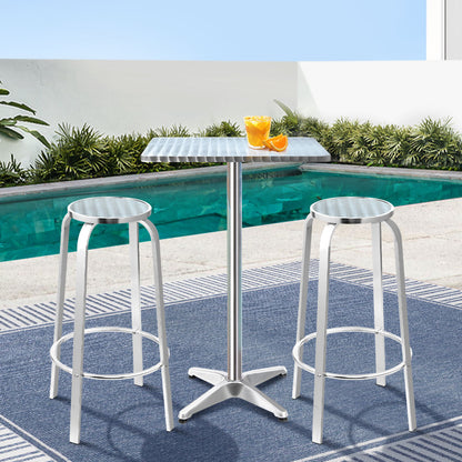 3-Piece Outdoor Bar Set Bistro Table Stools Adjustable Square Cafe