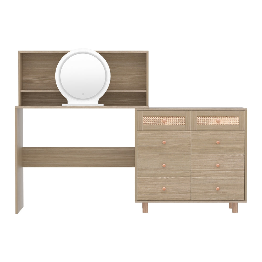 Dressing Table Set Stool LED Mirror Pine