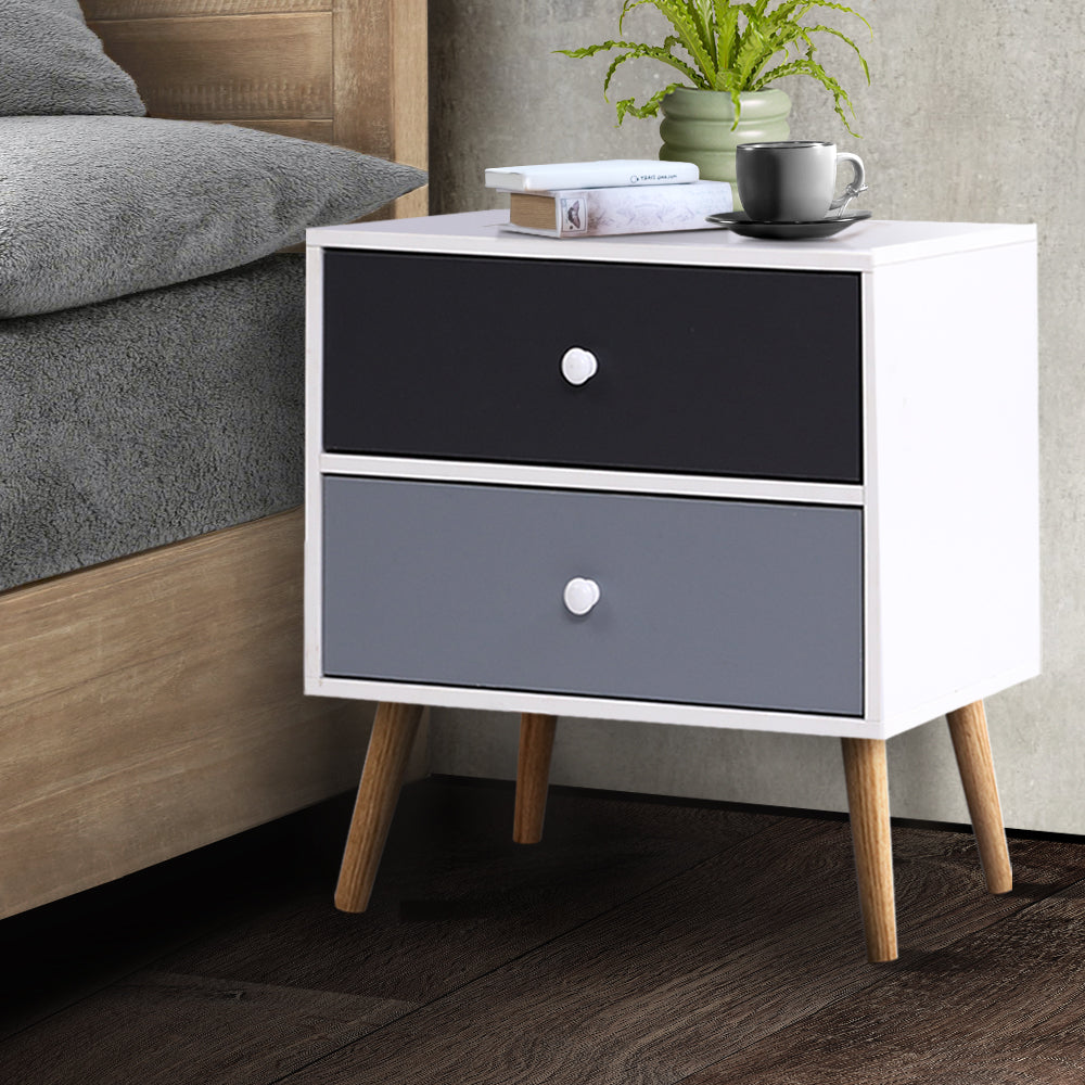 Bedside Table 2 Drawers - BONDS White