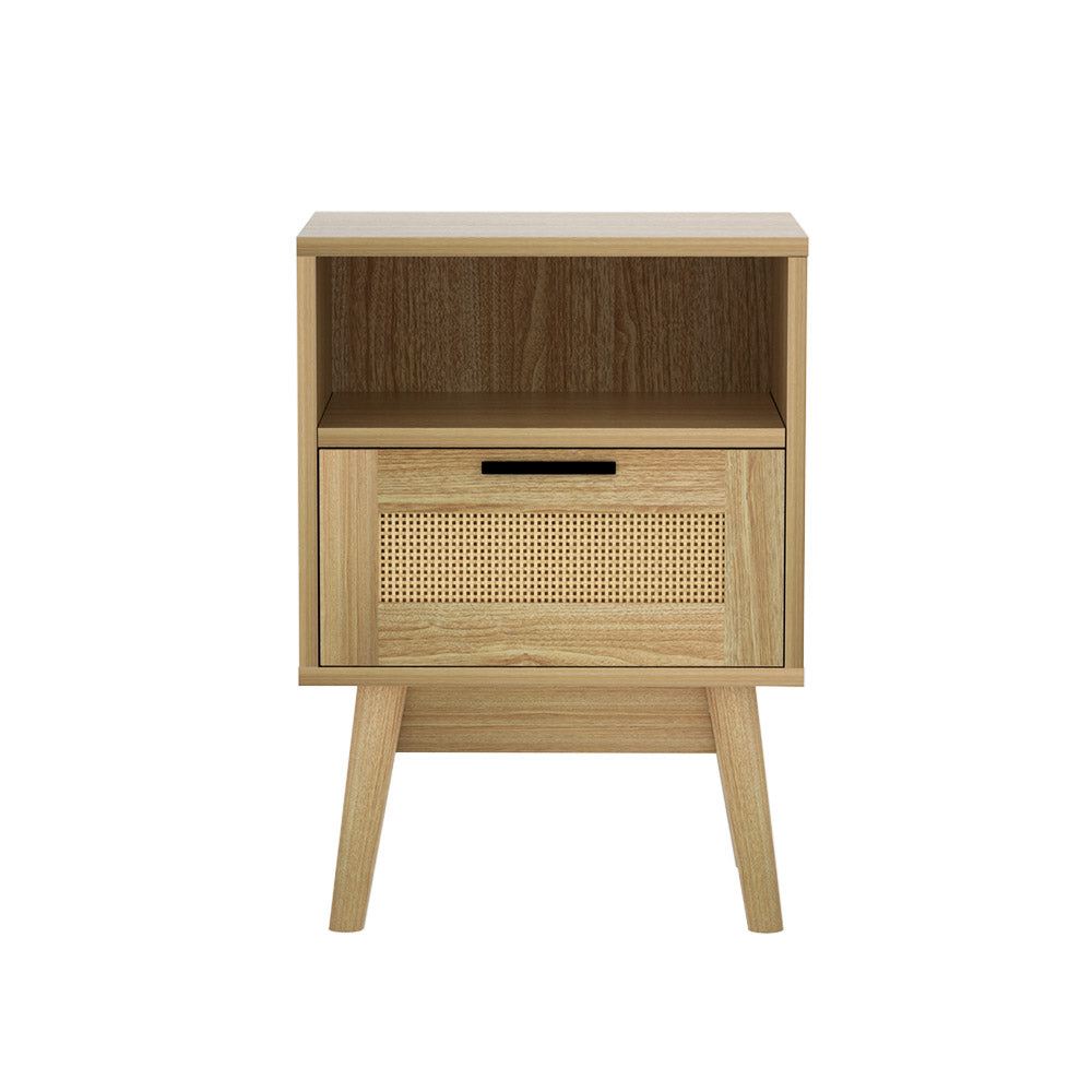 Rattan Bedside Table 1 Drawer with Shelf - REI Oak