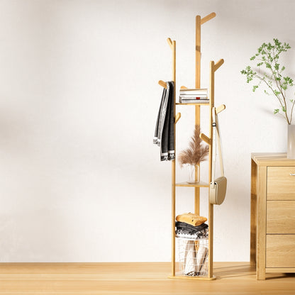 Clothes Rack Coat Stand 165cm 9 Hooks Tree Shelf Bamboo