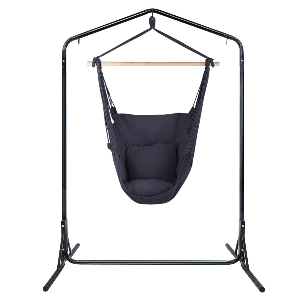 Outdoor Hammock Chair with Stand Swing Hanging Hammock with Pillow Grey