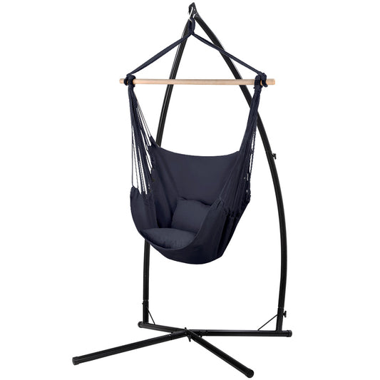 Hammock Chair Outdoor Camping Hanging with Steel Stand Grey