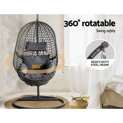 Outdoor Egg Swing Chair Wicker Rattan Furniture Pod Stand Cushion Black