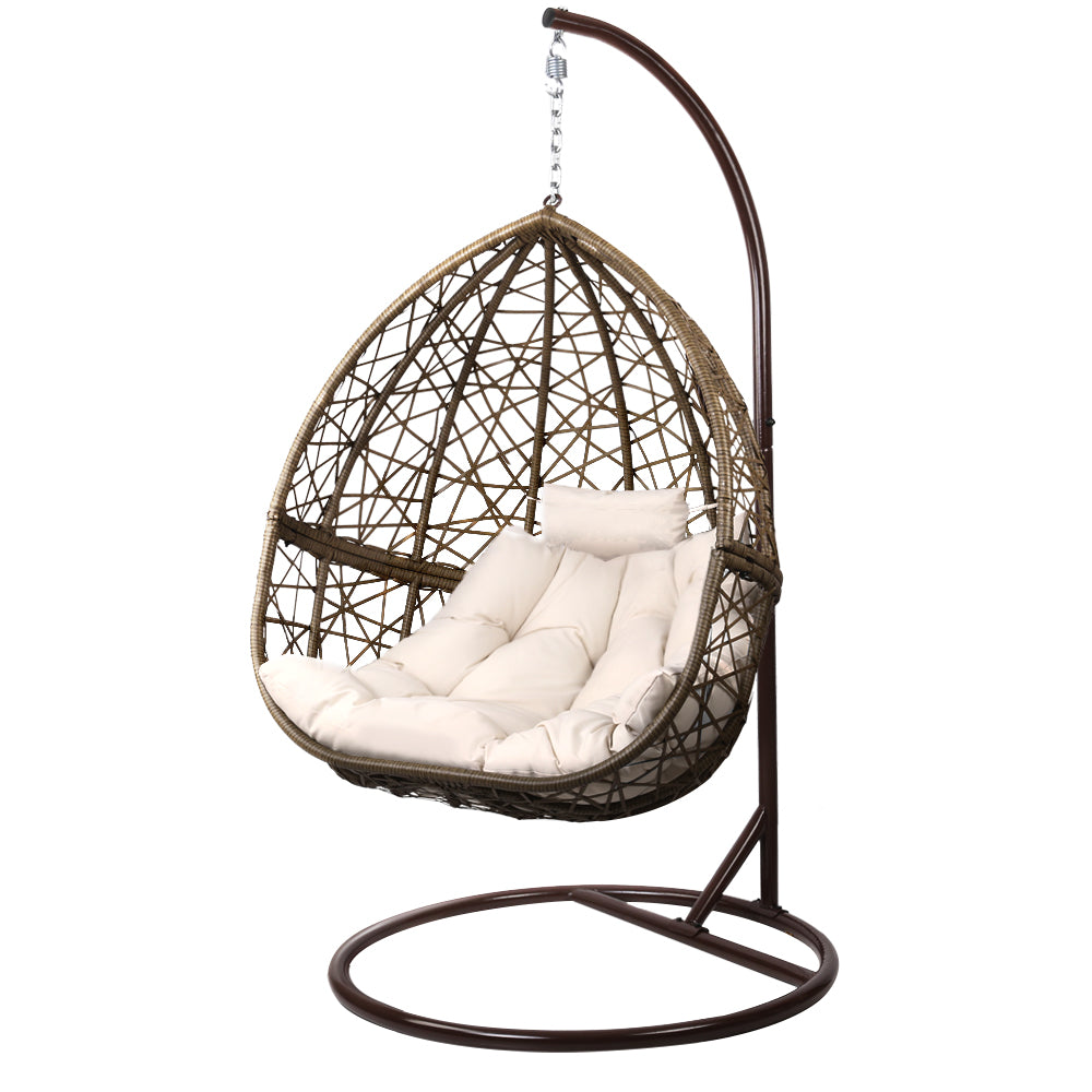 Outdoor Egg Swing Chair Wicker Rattan Furniture Pod Stand Cushion Latte