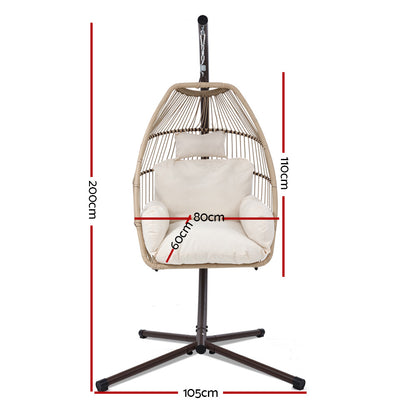 Outdoor Egg Swing Chair Wicker Rope Furniture Pod Stand Cushion Latte