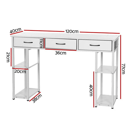 Computer Desk Drawer Shelves Study Table 120CM White