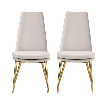 Dining Chairs Set of 2 Linen Fabric High Back Beige