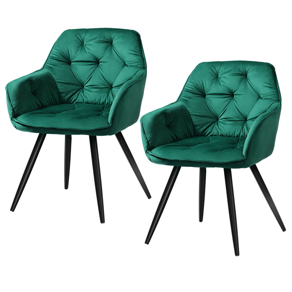 Dining Chairs Set of 2 Velvet Diamond Tufted Armchair Green