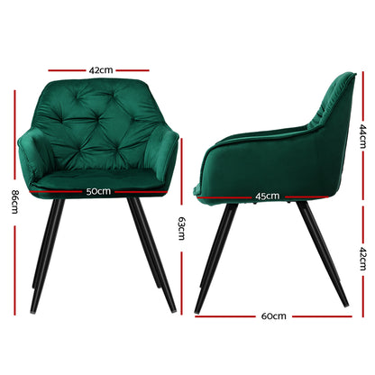 Dining Chairs Set of 2 Velvet Diamond Tufted Armchair Green